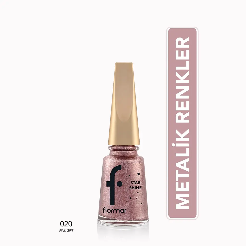طلاء أظافر Flormar Star لامع مكثف بصبغة عالية معدني بمظهر 020 وردي Gift
