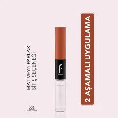 أحمر شفاه سائل Flormar Duoglam عالي بصبغة عالية طويل مدة ثابت İki الطرف أحمر شفاه 006 كاكاو Charm