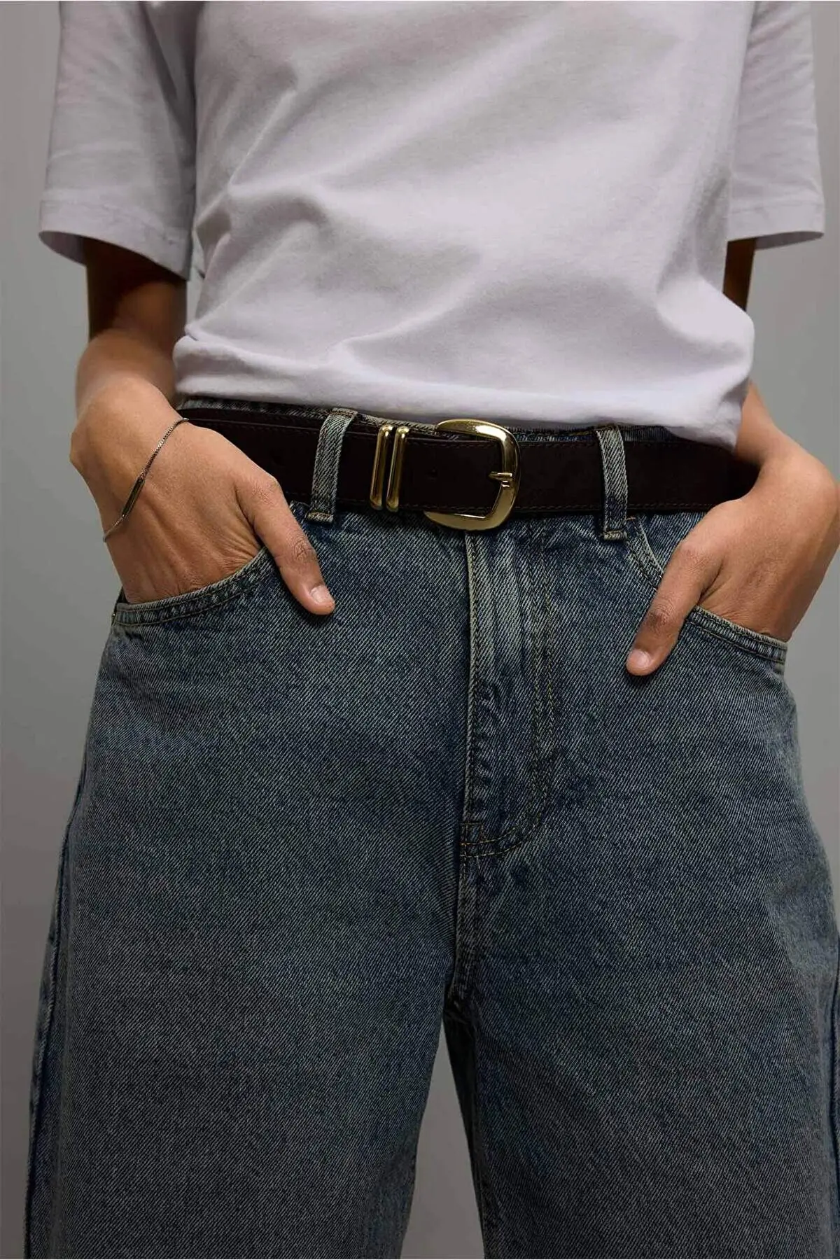 حزام مستطيل إبزيم صناعي جلد جينز
