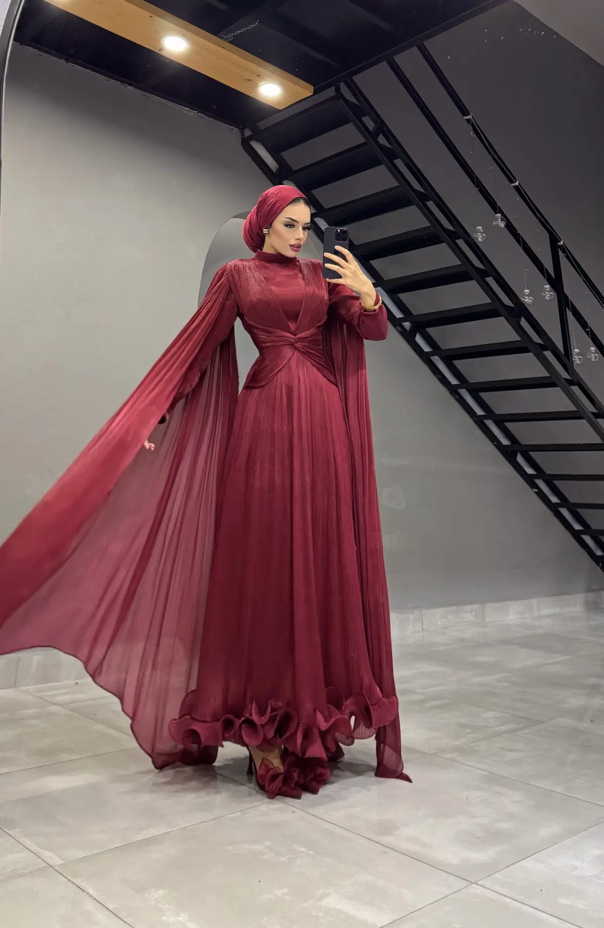 Bordo tül abiye 